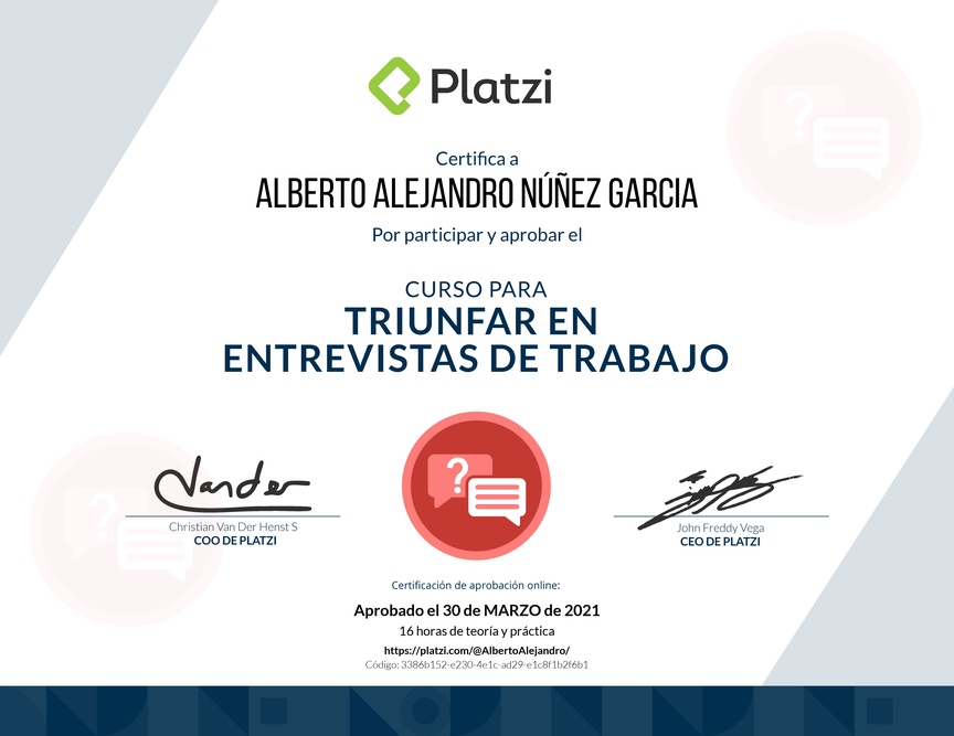 Diploma del Curso para Triunfar en Entrevistas de Trabajo