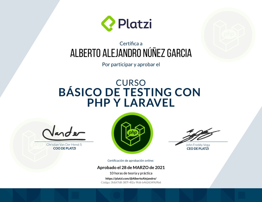 Diploma del Curso Básico de Testing con PHP y Laravel