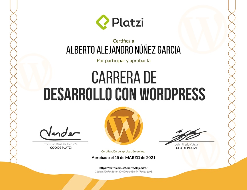 Diploma de la Ruta de Aprendizaje de Desarrollo con WordPress