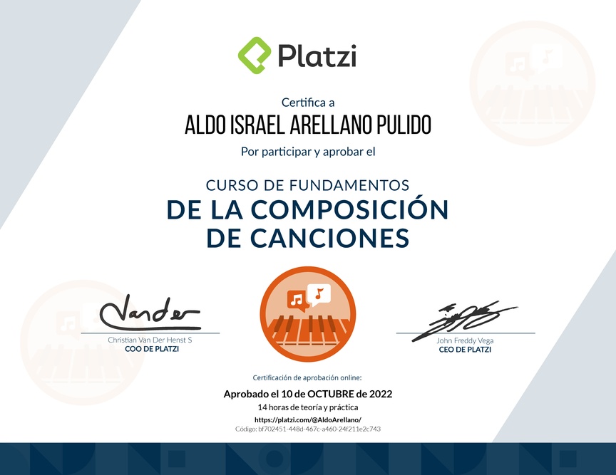 Diploma del Curso de Fundamentos de la Composición de Canciones