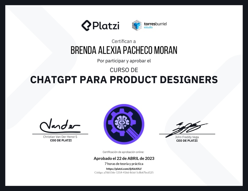 Diploma del Curso de ChatGPT para Product Designers: Diseño asistido por AI