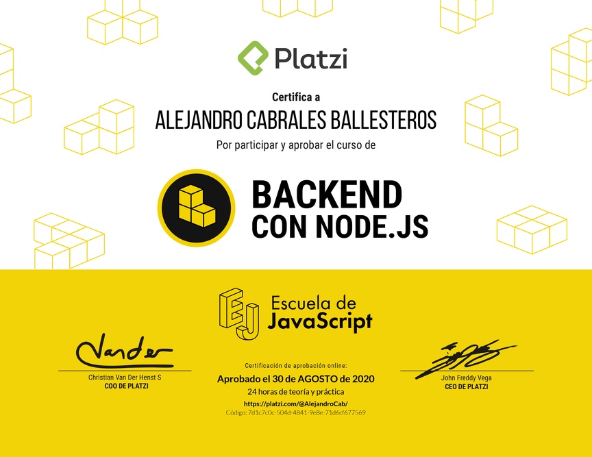 Diploma del Curso de Backend con Node.js 2019