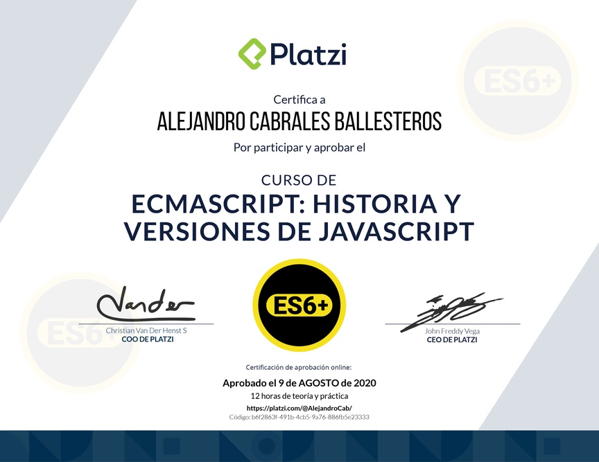 Diploma del Curso de ECMAScript 6+