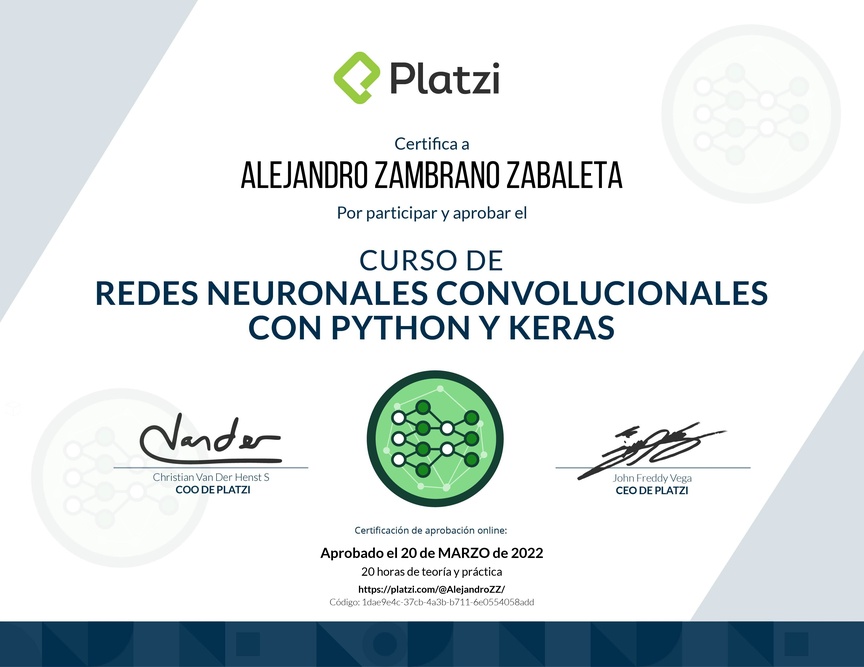 Diploma del Curso de Redes Neuronales Convolucionales con Python y Keras
