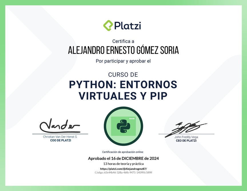 Diploma del Curso de Python: PIP y Entornos Virtuales