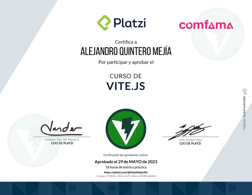 Diploma del Curso de Vite.js