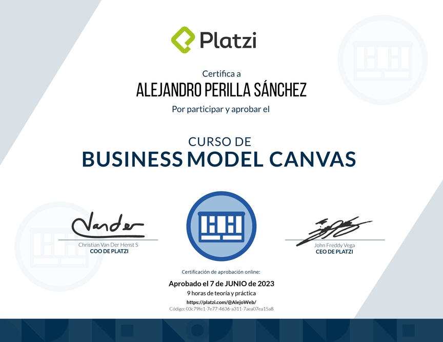 Diploma del Curso de Business Model Canvas