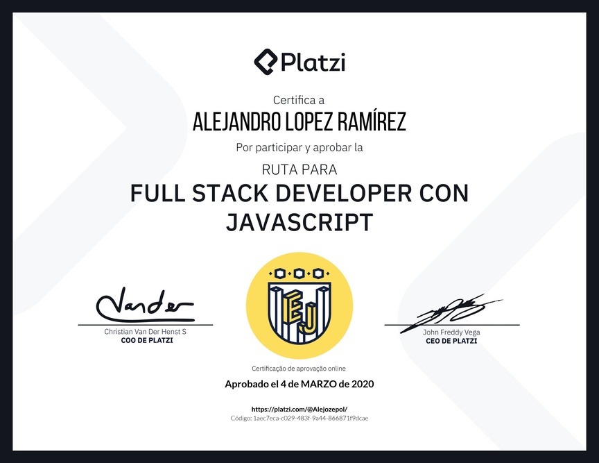 Diploma de la Ruta de Aprendizaje de Full Stack Developer con JavaScript