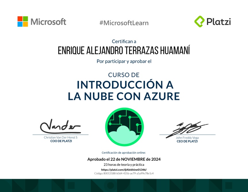 Diploma del Curso de Introducción a la Nube con Azure