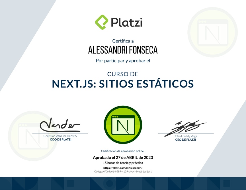 Diploma del Curso de Next.js: Sitios Estáticos y Jamstack