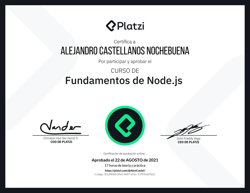 Diploma del Curso de Fundamentos de Node.js