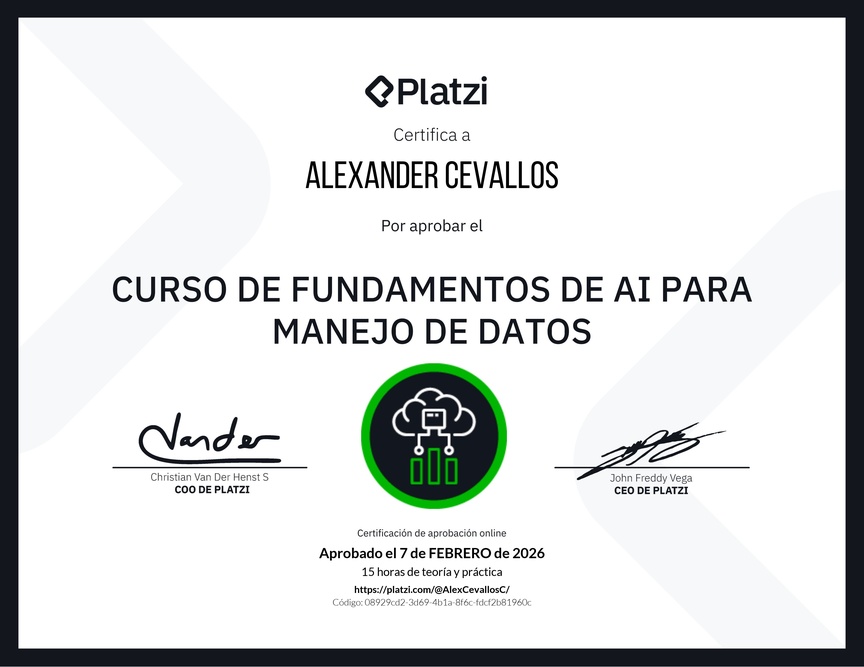 Diploma del Curso de Fundamentos de AI para Manejo de Datos