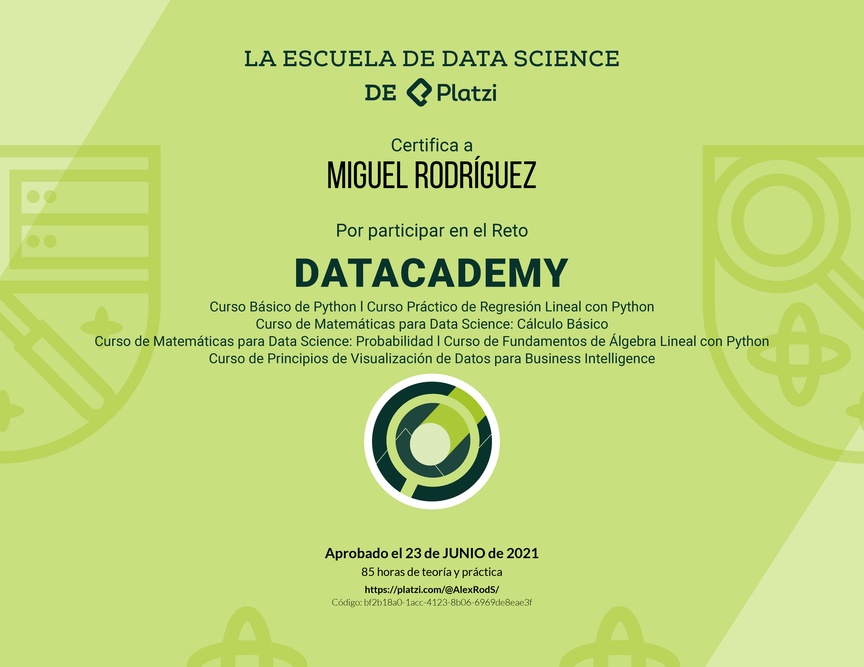 Diploma de Datacademy Primera Edición
