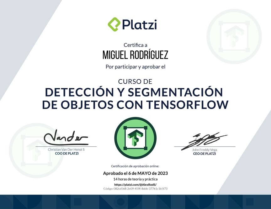 Diploma del Curso de Detección y Segmentación de Objetos con TensorFlow