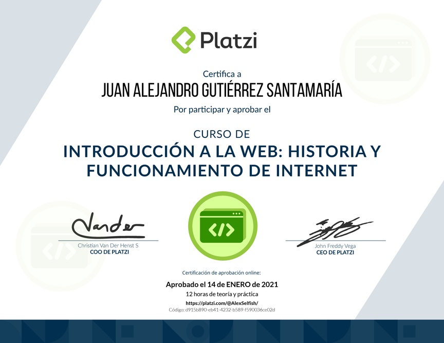 Diploma del Curso de Introducción a la Web: Historia y Funcionamiento de Internet