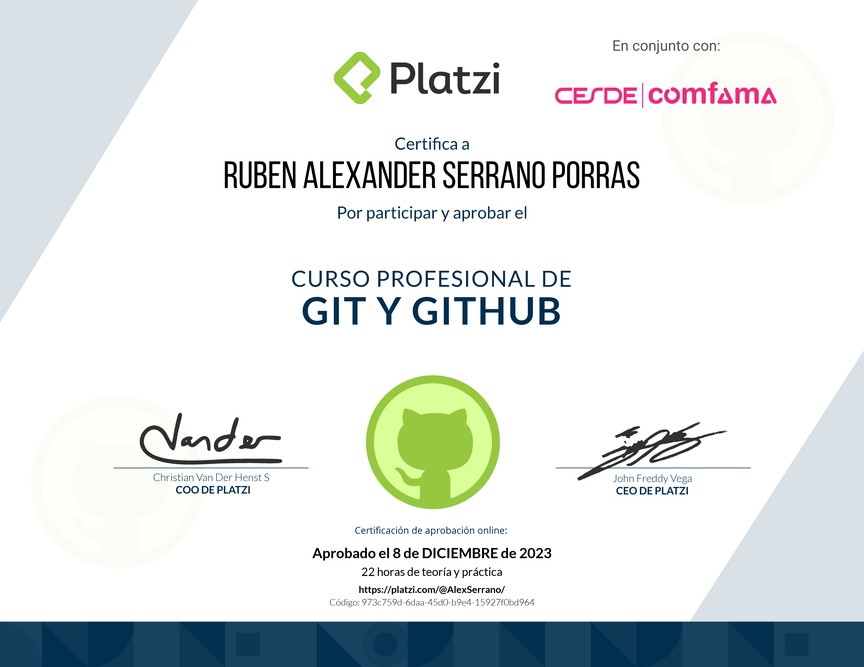 Diploma del Curso Profesional de Git y GitHub