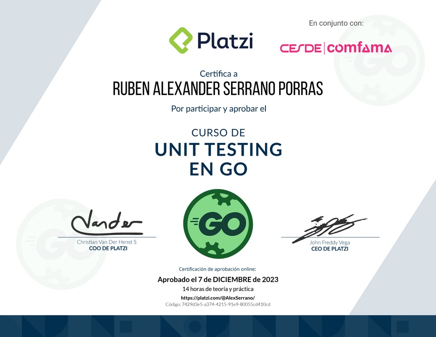 Diploma del Curso de Unit Testing en Go