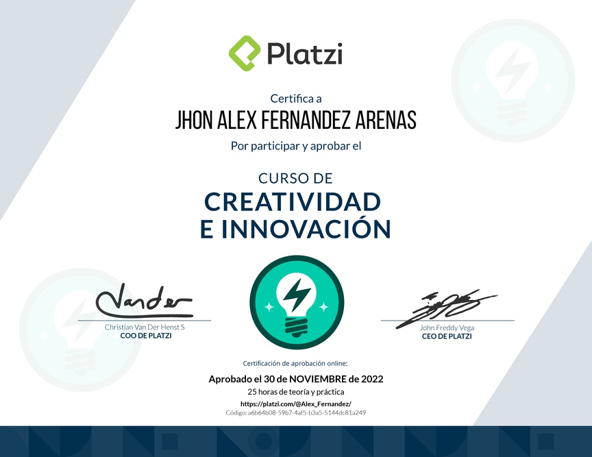 Diploma del Curso de Creatividad e Innovación