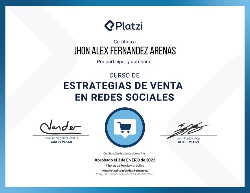 Diploma del Curso de Estrategias de Venta en Redes Sociales: Análisis de Métricas