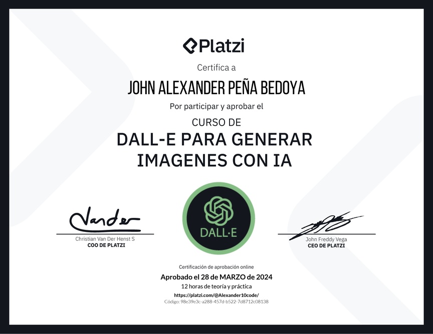 Diploma del Curso de Dall-E para Generar Imágenes con AI