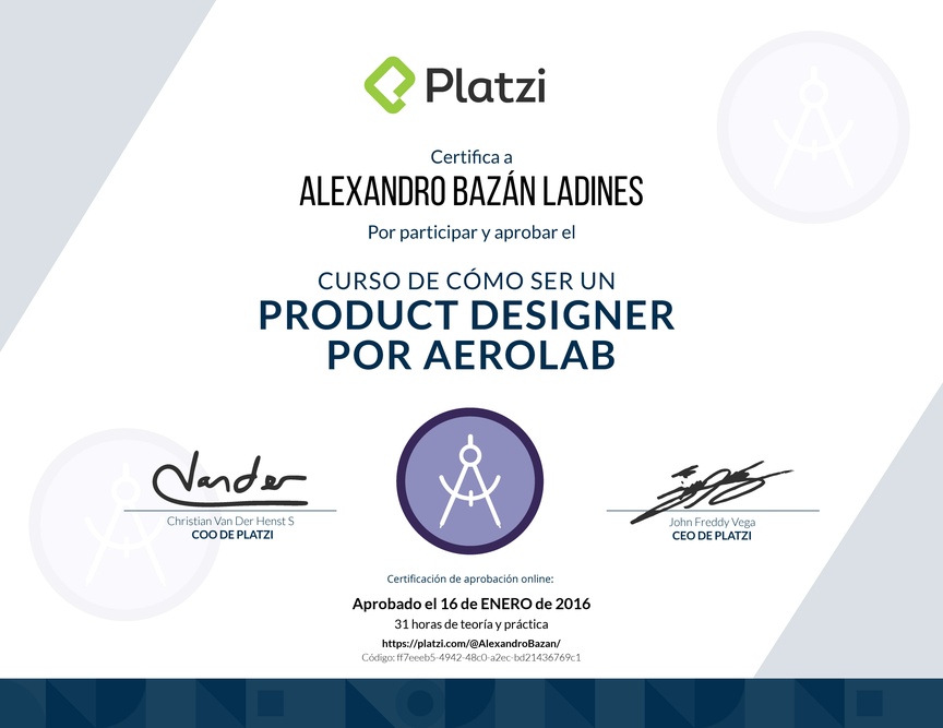 Diploma del Curso de Product Designer con Aerolab