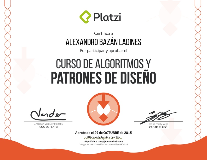 Diploma del Curso de Patrones de Diseño de Software 2016