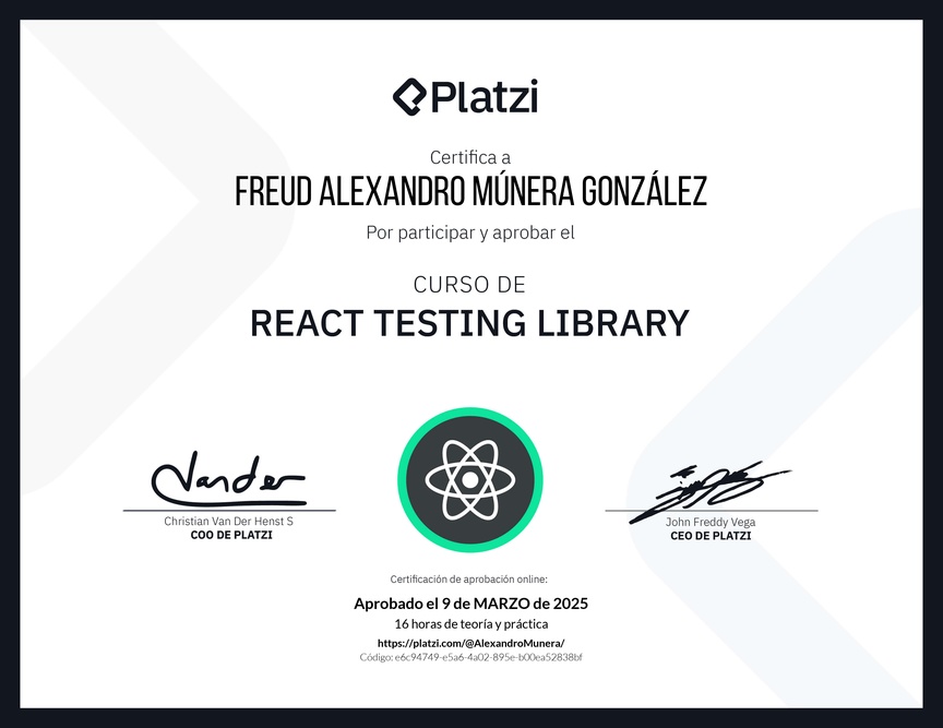 Diploma del Curso de React Testing Library