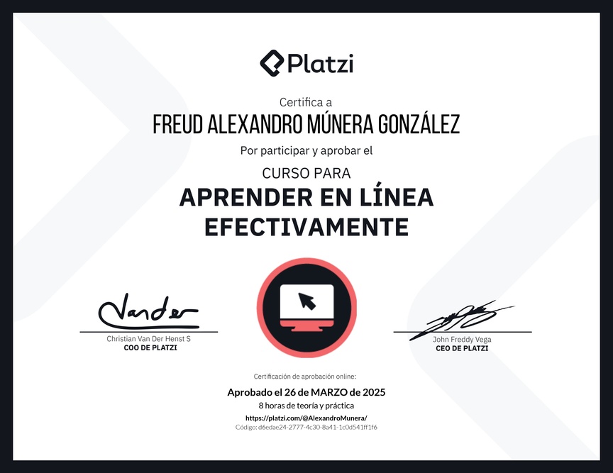 Diploma del Curso para Aprender en Línea Efectivamente