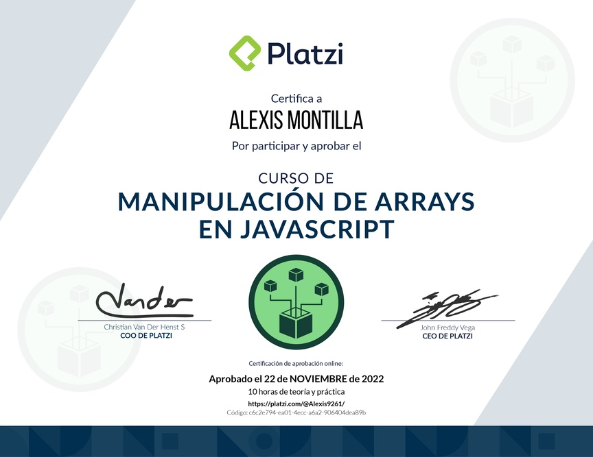 Diploma del Curso de Manipulación de Arrays en JavaScript