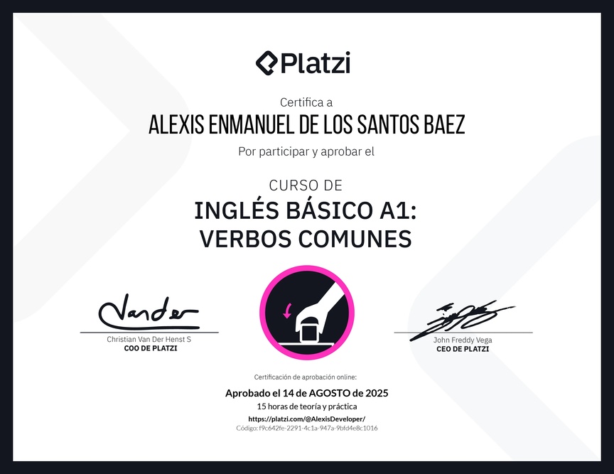Diploma del Curso de Inglés Básico A1: Verbos Comunes