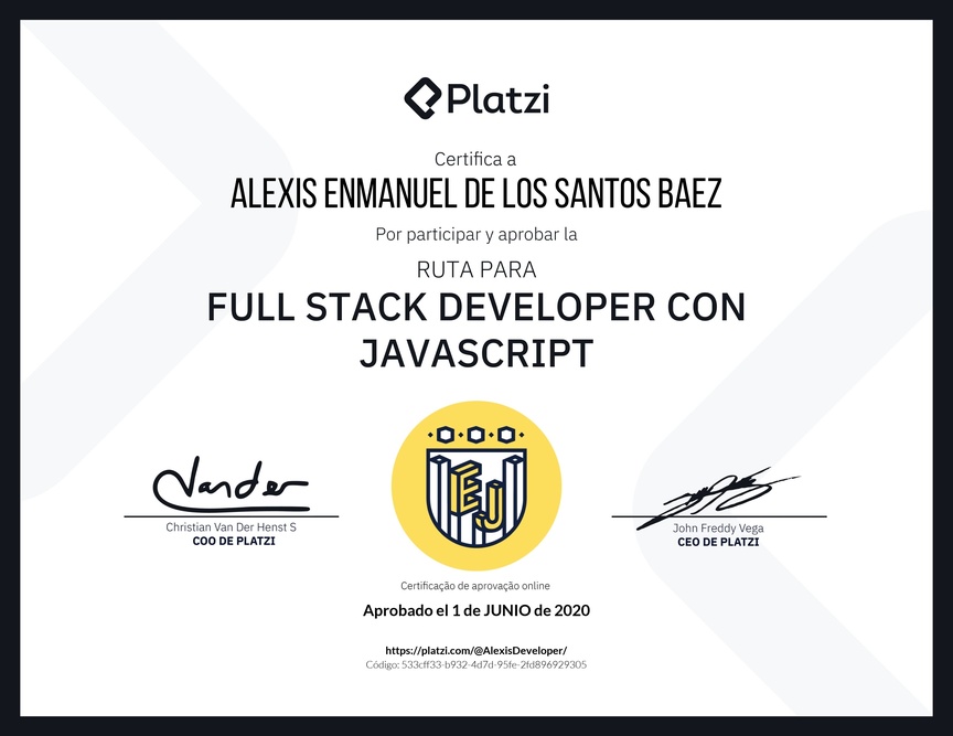 Diploma de la Ruta de Aprendizaje de Full Stack Developer con JavaScript