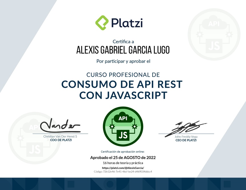Diploma del Curso de API REST con Javascript: Performance y Usabilidad