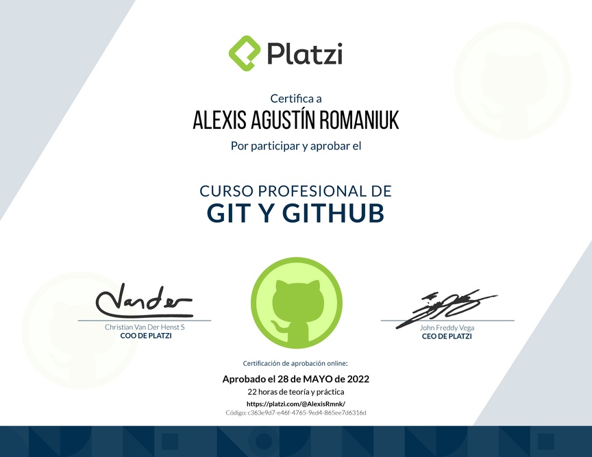 Diploma del Curso Profesional de Git y GitHub
