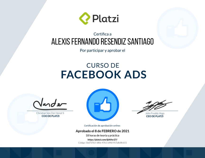 Diploma del Curso de Facebook Ads 2020