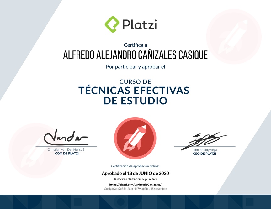 Diploma del Curso de Técnicas Efectivas de Estudio