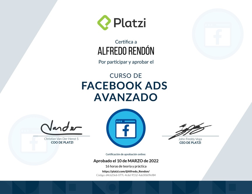 Diploma del Curso de Facebook Ads Avanzado