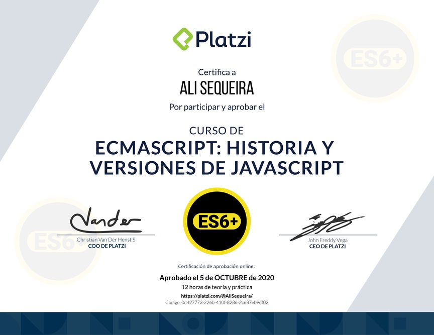 Diploma del Curso de ECMAScript 6+