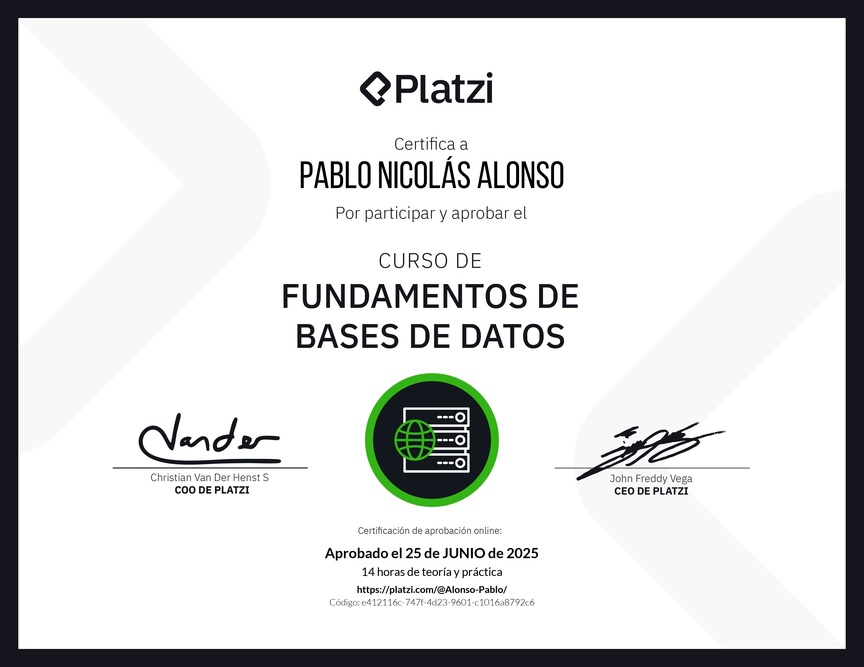 Diploma del Curso de Fundamentos de Bases de Datos