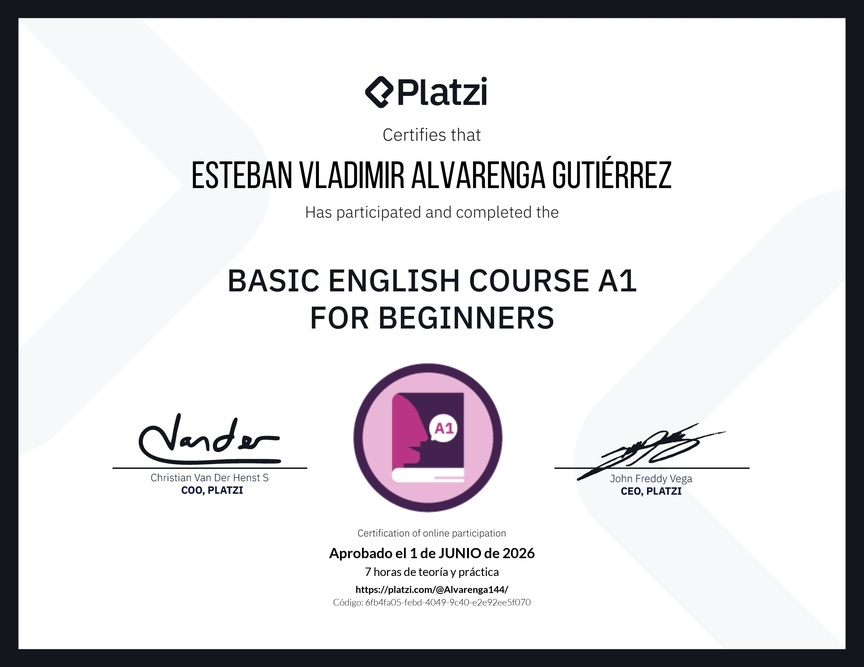 Diploma del Curso de Inglés Básico A1 para Principiantes