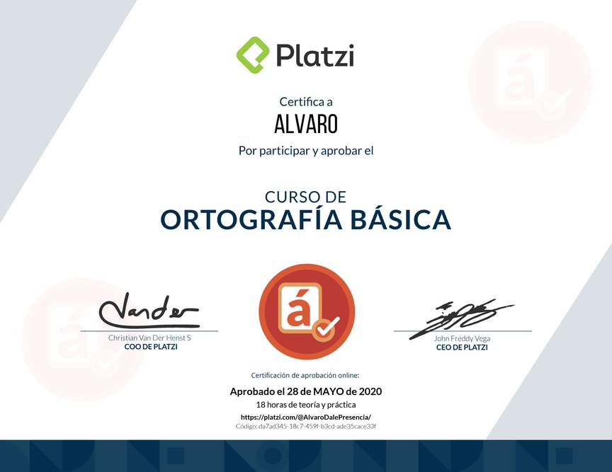 Diploma del Curso de Ortografía Básica