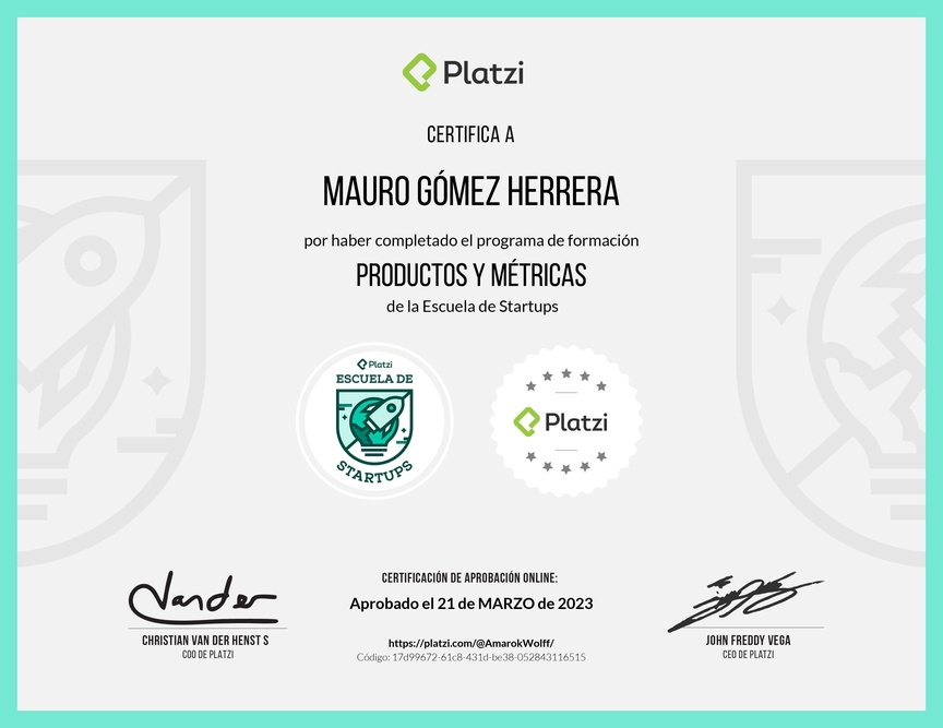Diploma de la Ruta de Aprendizaje de Producto y Métricas para Startups