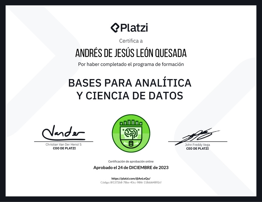 Diploma de la Ruta de Aprendizaje de Bases para Analítica y Ciencia de Datos