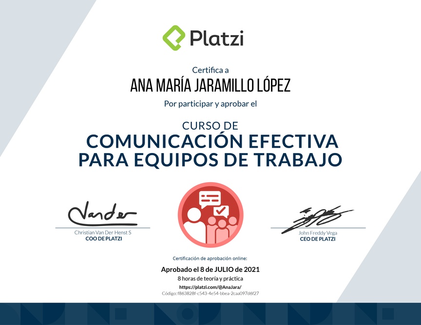 Diploma del Curso de Comunicación Efectiva para Equipos de Trabajo