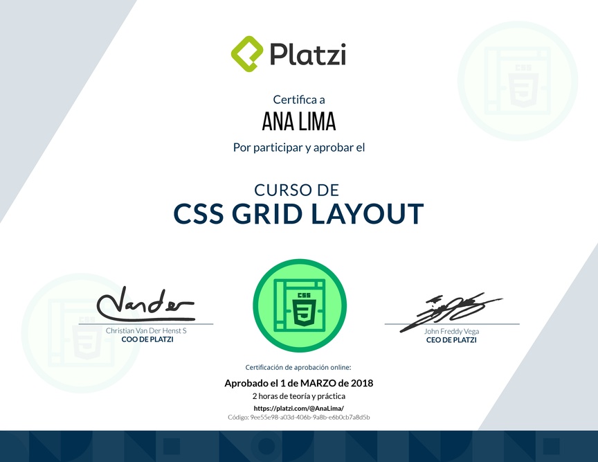 Diploma del Curso de CSS Grid Layout 2017
