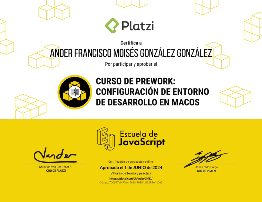 Diploma del Curso de Configuración de Entorno de Desarrollo en macOS