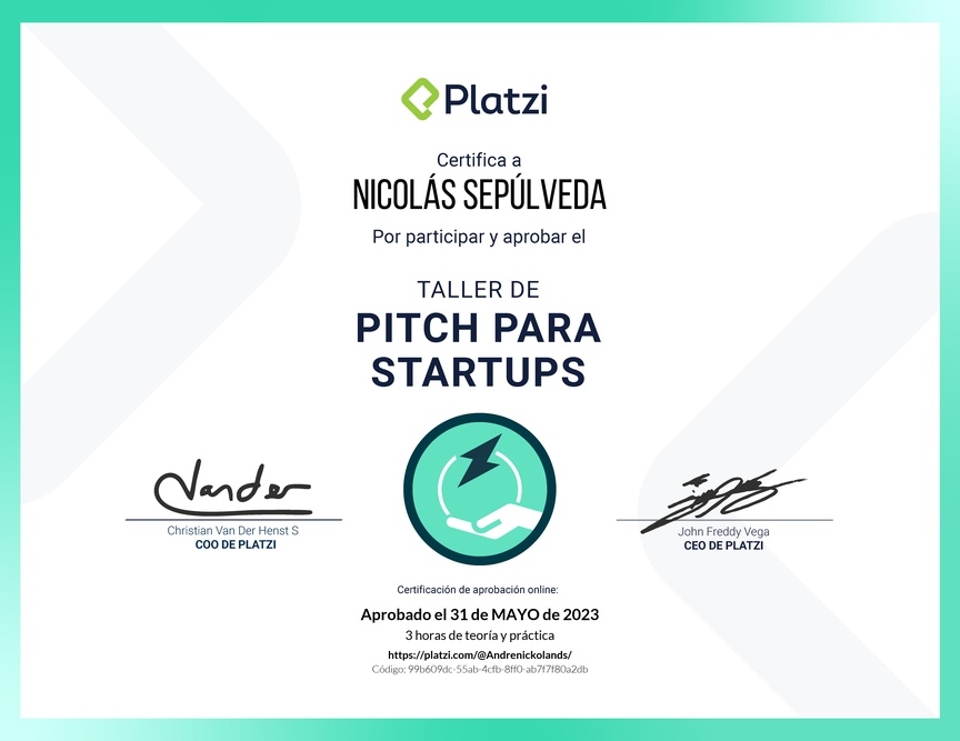 Diploma de Taller de Pitch para Startups
