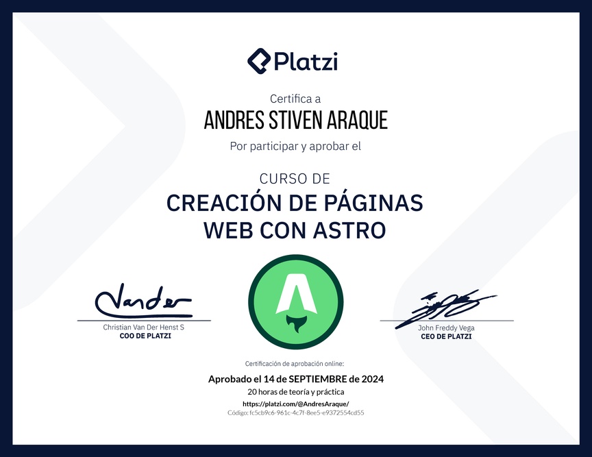 Diploma del Curso de Creación de Páginas Web con Astro