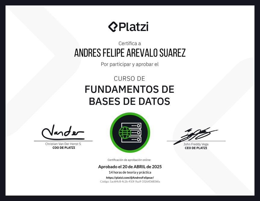 Diploma del Curso de Fundamentos de Bases de Datos