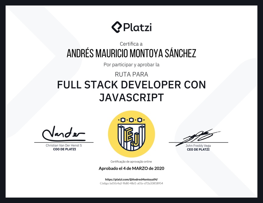 Diploma de la Ruta de Aprendizaje de Full Stack Developer con JavaScript
