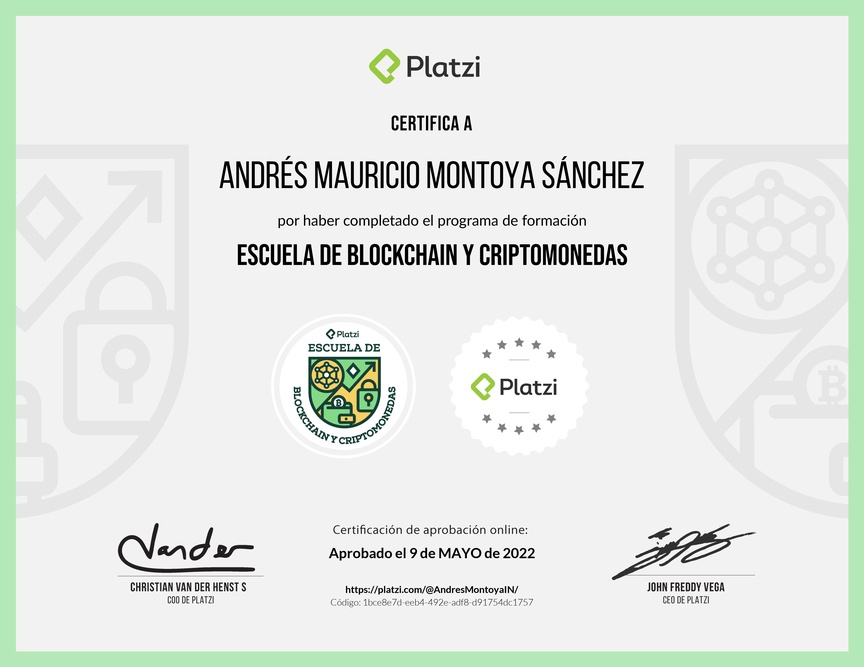 Diploma de la Ruta de Aprendizaje de Blockchain y Criptomonedas
